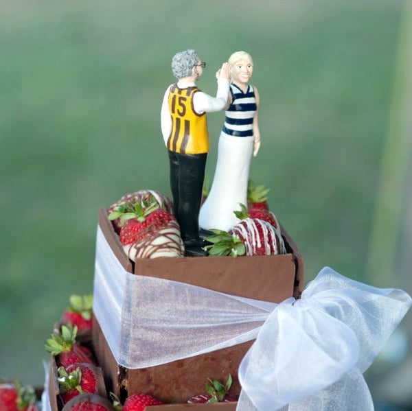 Funny Unique Humourour Realistic Custom Sports Wedding Cake Topper High Five AFL Football