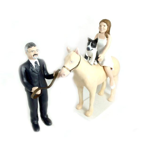Wedding Cake Topper Custom Realistic Handmade Polymer Clay keepsake with Pets Dogs Horse Bride and Groom Portrait Personalised personalized