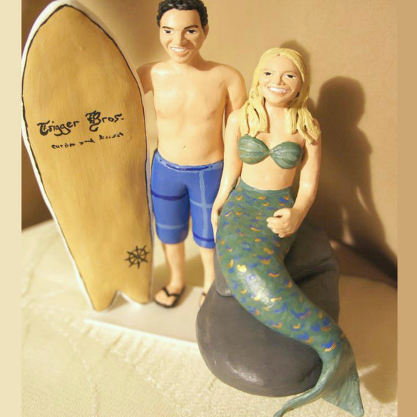 Surfboard Surfing Beach Mermaid Realistic Custom Portrait Cake Topper