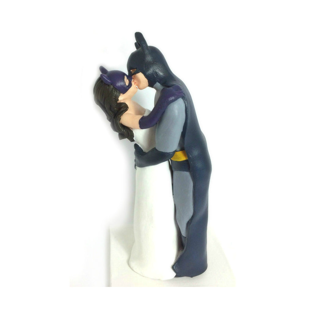 Superhero Batman Catwoman Inspired Wedding Cake Topper Kissing Super Hero Villain Movie Characters Birthday