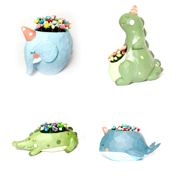 Crocodile whale Elephant Dinosaur Planter with miniature flower garden desk plant