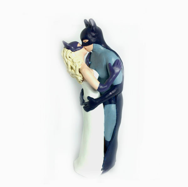 Superhero Batman Catwoman Inspired Wedding Cake Topper Kissing Super Hero Villain Movie Characters Birthday