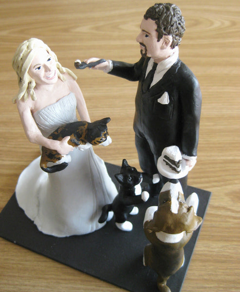 Funny Unique Humourous Realistic Custom Sports Wedding Cake Topper Pets Eating Cake