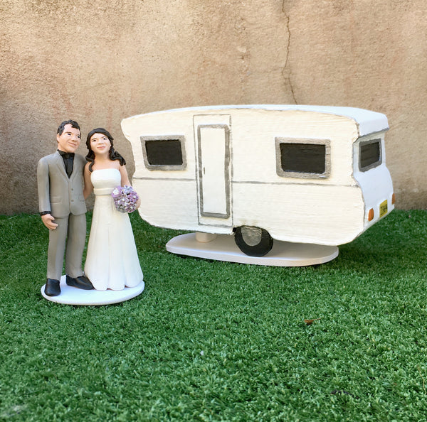 Custom Realistic Wedding Cake Toppers Bride and Groom Caravan Model Handmade Keepsake