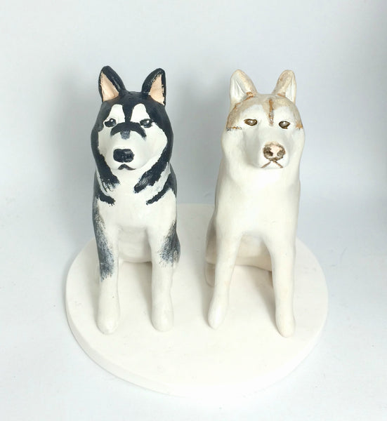 Wedding Cake Topper Custom Realistic Handmade Polymer Clay keepsake with Pets Dogs Horse Bride and Groom Portrait Personalised personalized pets dogs huskies