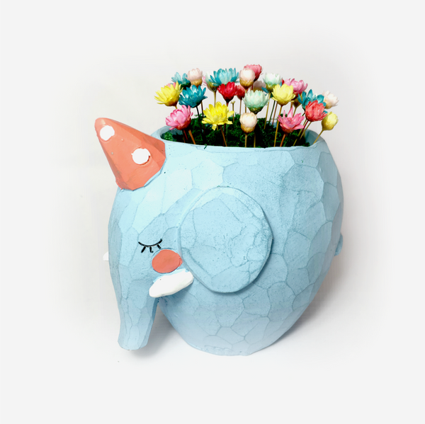 Elephant Planter with miniature flower garden desk plant