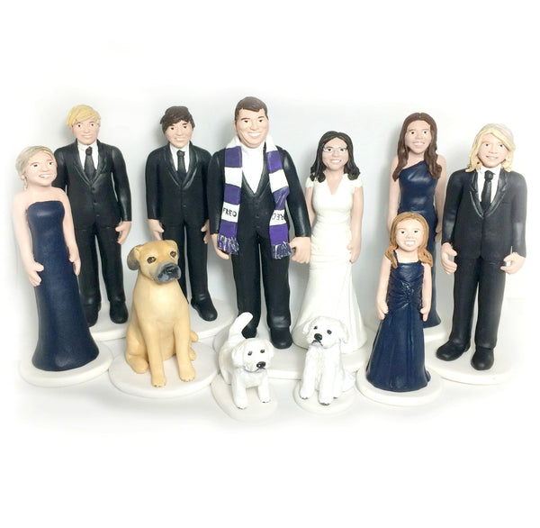 Wedding Cake Topper Family Custom with pets dogs realsitic portrait keepsake