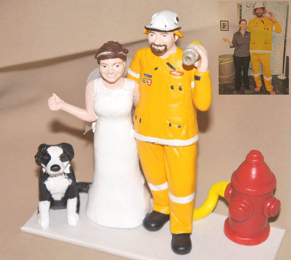 Fireman Firefighter Realistic Custom personalised Wedding Cake Topper polymer clay keepsake handmade using photos