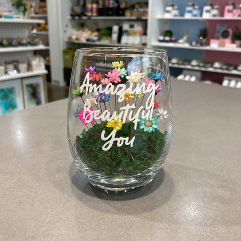 Glass with words