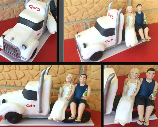 Custom Wedding Cake Topper Semi Trailer Truck Trucker Bride and Groom