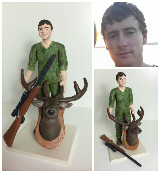 realistic custom birthday cake topper polymer clay handmade figurine keepsake wedding hunting hunter