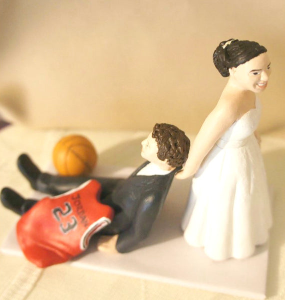 Funny Unique Humourour Realistic Custom Sports Wedding Cake Topper Bride Pulling Groom