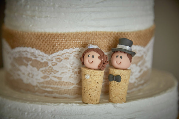 Custom Cork Wedding Cake Topper Bride and Groom Personalised Quirky Winery That Little Nook SculptU Australia