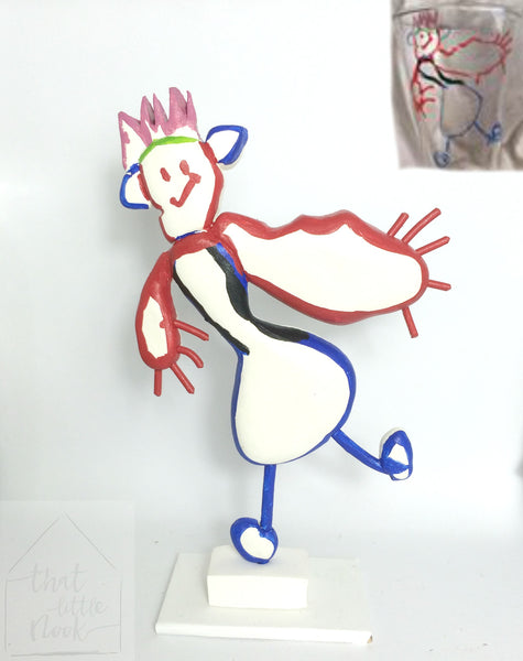 Kids drawing art to Toy Figurine display ornament keepsake fathers day gift idea