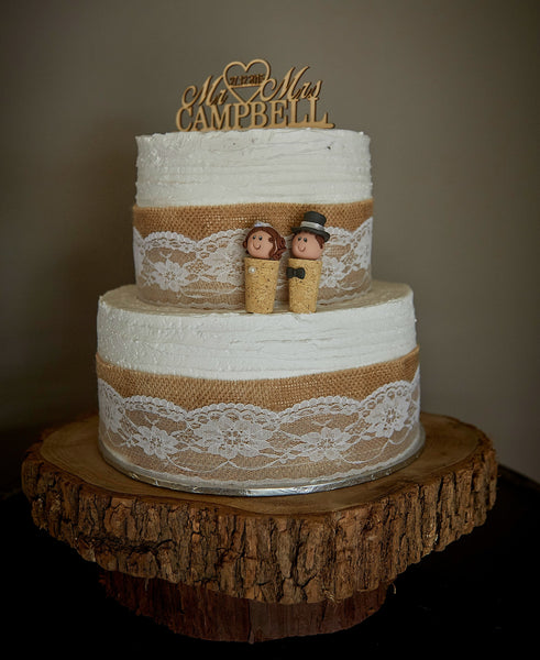 Custom Cork Wedding Cake Topper Bride and Groom Personalised Quirky Winery That Little Nook SculptU
