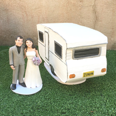 Custom Realistic Wedding Cake Toppers Bride and Groom Caravan Model Handmade Keepsake