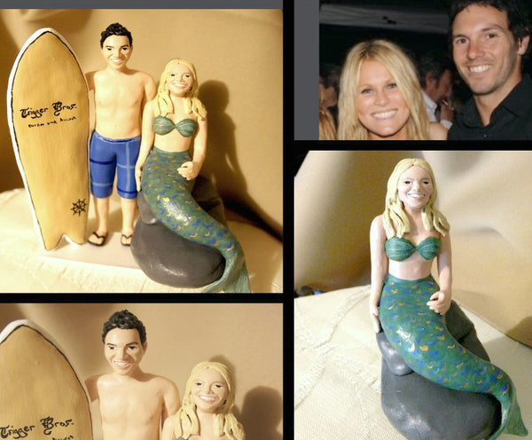 Surfboard Surfing Beach Mermaid Realistic Custom Portrait Cake Topper