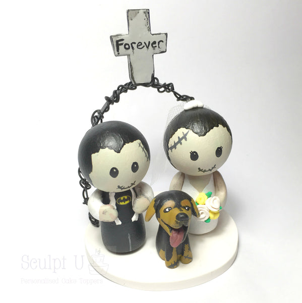 Peg Doll Custom Cake Topper Wedding Bride and Groom Wooden Character Zombie Pets Dog