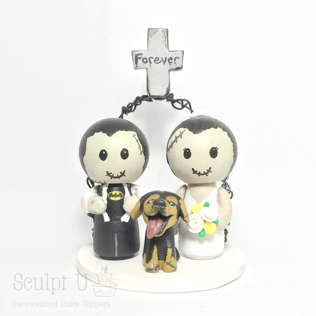 Peg Doll Custom Cake Topper Wedding Bride and Groom Wooden Character Zombie Pets Dog